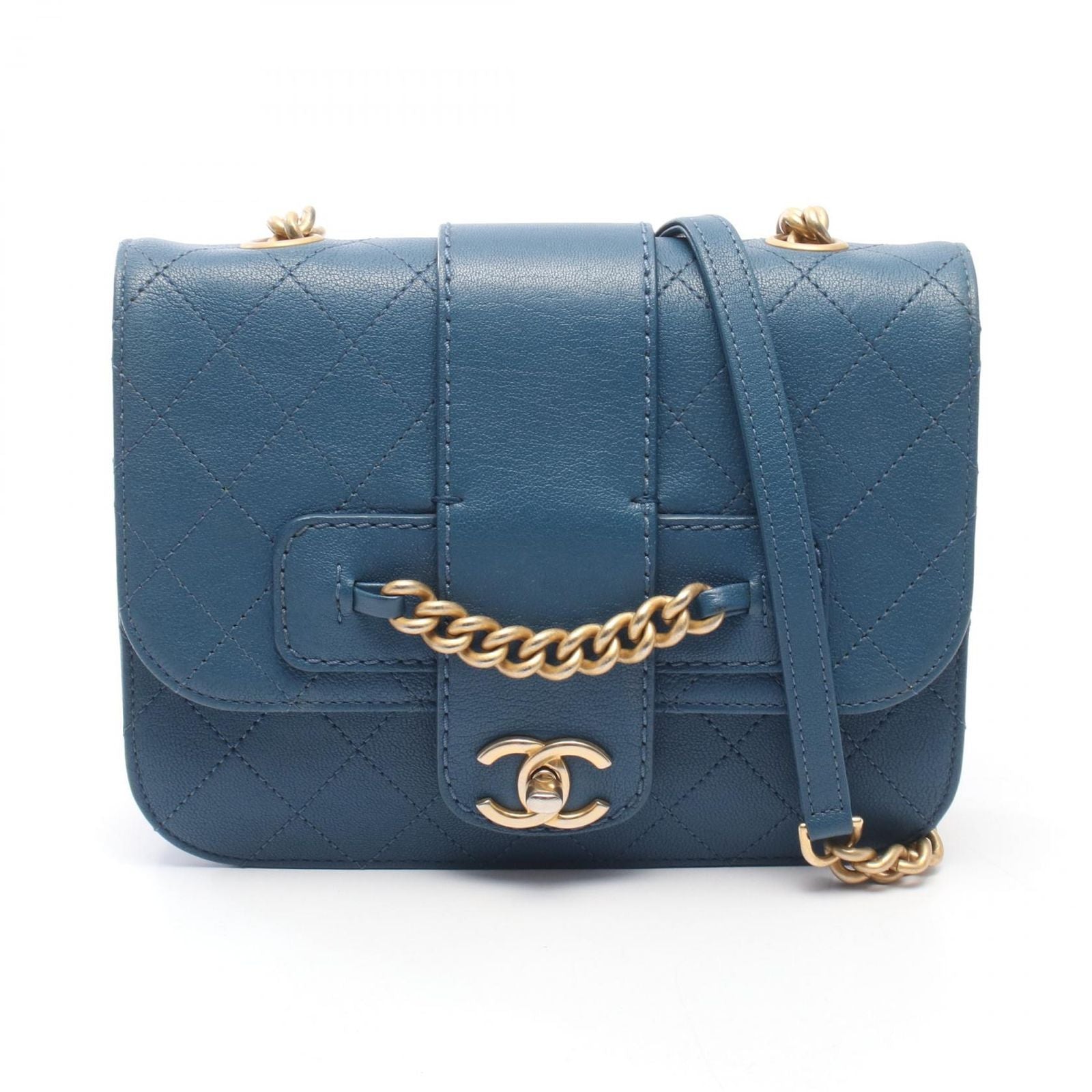 Chanel Shoulder Bag Quilted Blue Caviar Leather Chain