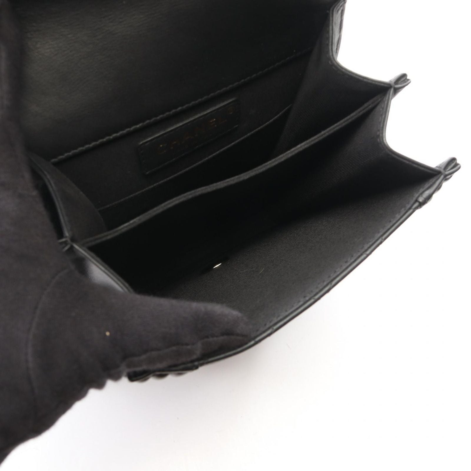 Chanel Shoulder Bag Boy Quilted Black Lambskin Boy Chain — view 3