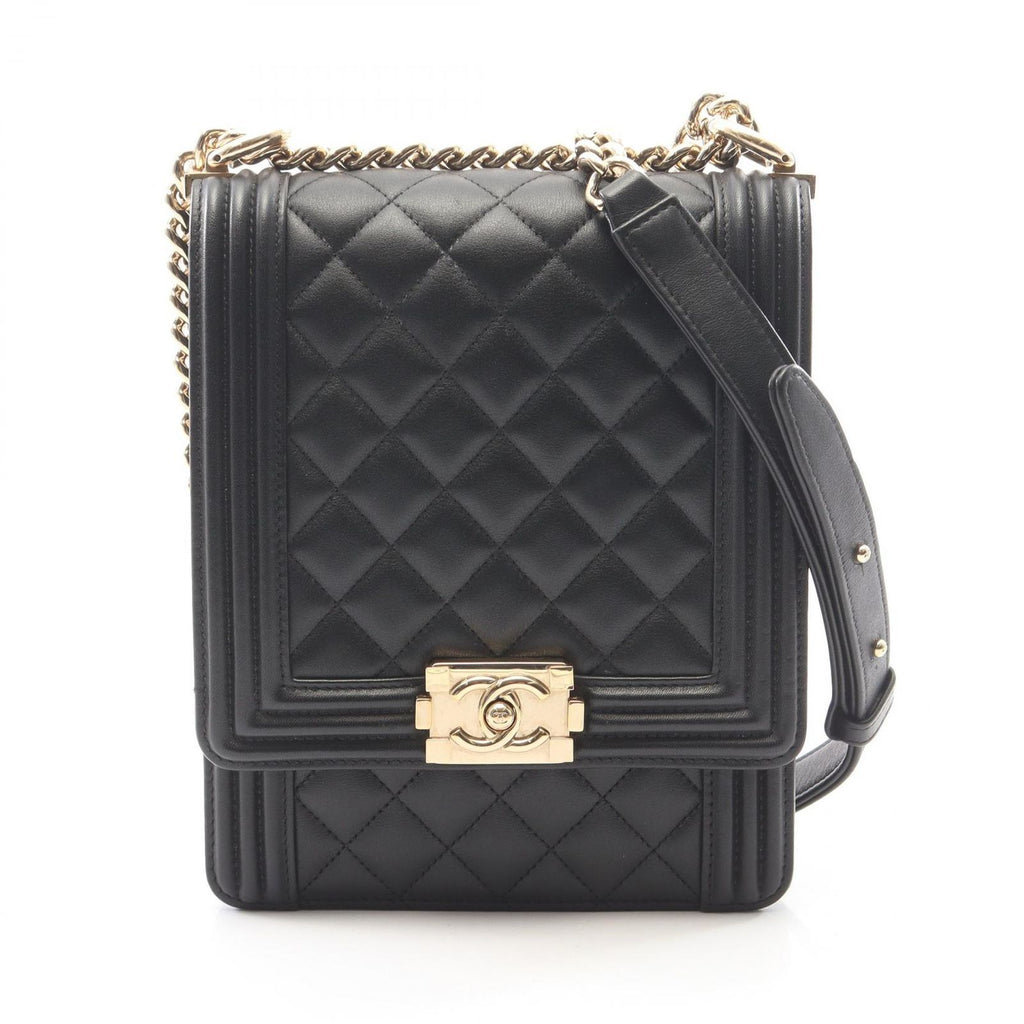 Chanel Shoulder Bag Boy Quilted Black Lambskin Boy Chain