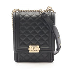 Chanel Shoulder Bag Boy Quilted Black Lambskin Boy Chain
