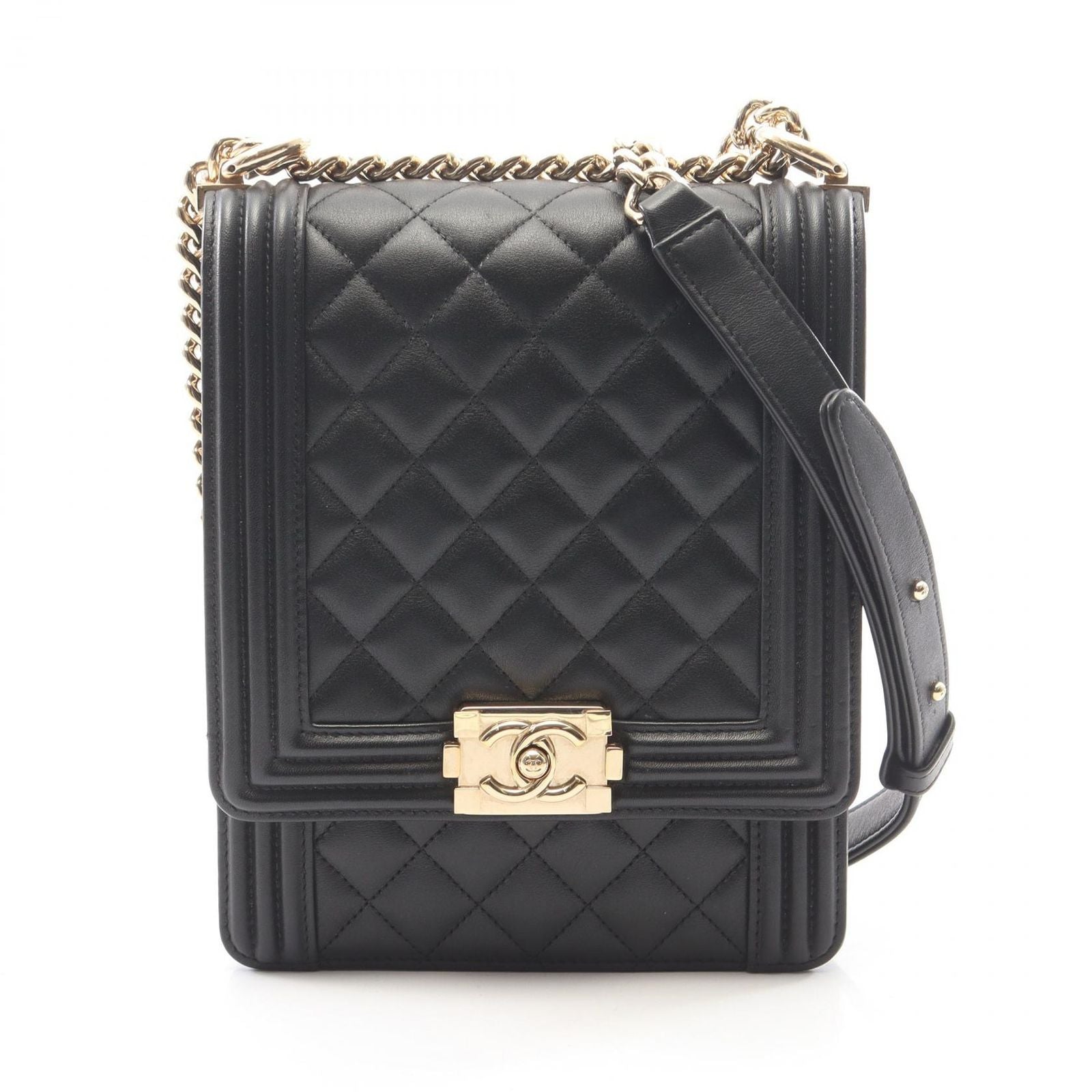Chanel Shoulder Bag Boy Quilted Black Lambskin Boy Chain