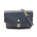 Chanel Shoulder Bag Blanc Stitch Navy Leather Small