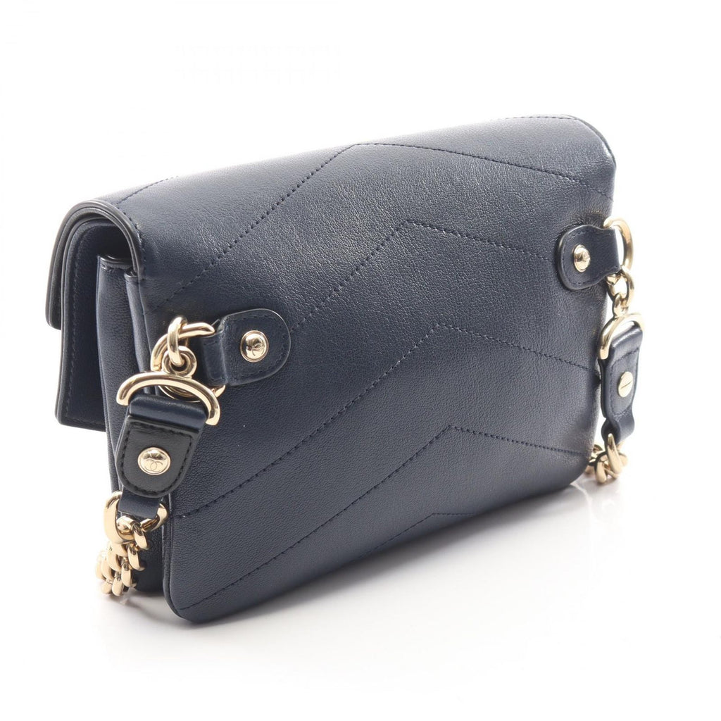 Chanel Shoulder Bag Blanc Stitch Navy Leather Small — view 2