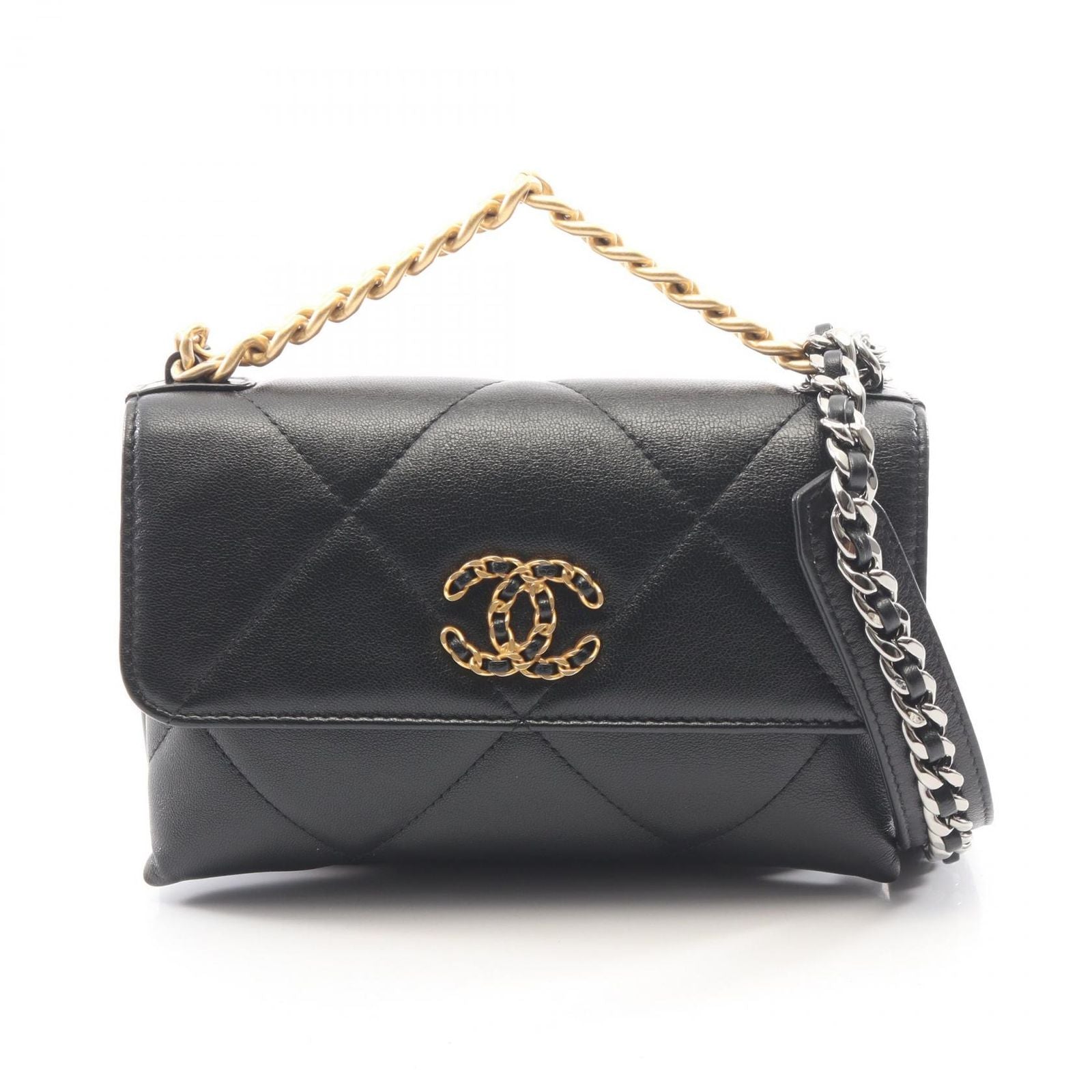 Chanel Shoulder Bag 19 Quilted 2-Way Black Lambskin 19 Mini Chain