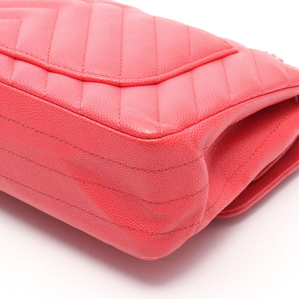 Chanel Shoulder Bag Quilted Double Flap Pink Red Caviar Leather Chez Blanc — view 9