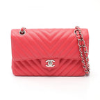 Chanel Shoulder Bag Quilted Double Flap Pink Red Caviar Leather Chez Blanc