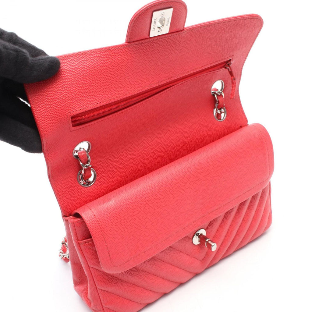 Chanel Shoulder Bag Quilted Double Flap Pink Red Caviar Leather Chez Blanc — view 7