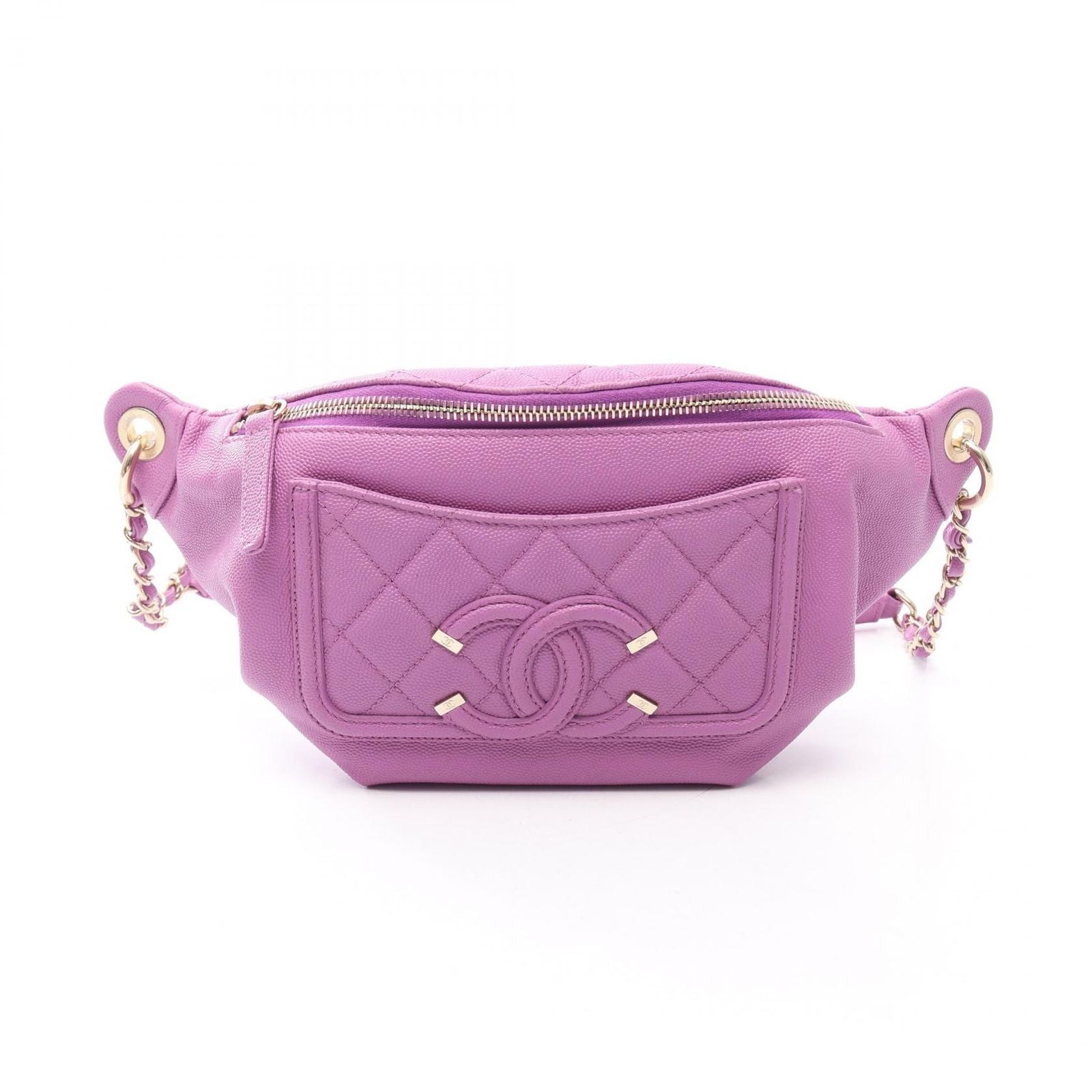 Chanel Waist Bag CC Filigree Purple Caviar Leather CC Quilted