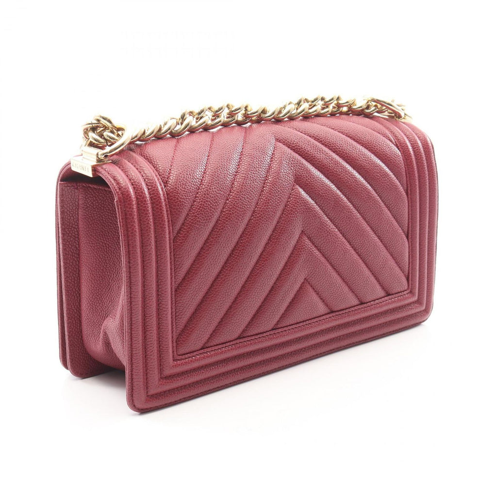 Chanel Shoulder Bag Boy Wine Red Caviar Leather Boy Stitch Chain — view 2