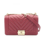 Chanel Shoulder Bag Boy Wine Red Caviar Leather Boy Stitch Chain