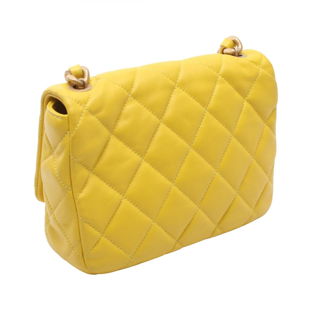 Chanel Shoulder Bag Mini Quilted Yellow Leather Small Flap Chain — view 2