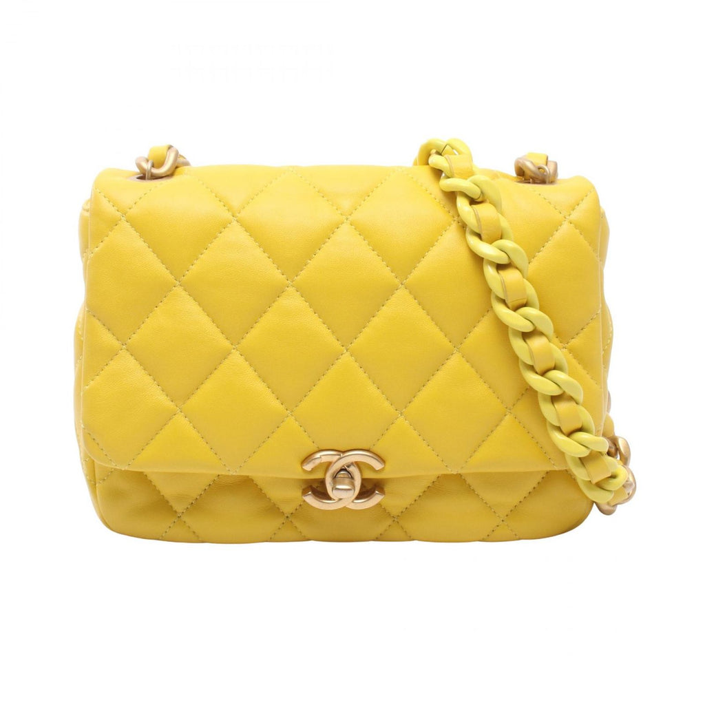 Chanel Shoulder Bag Mini Quilted Yellow Leather Small Flap Chain