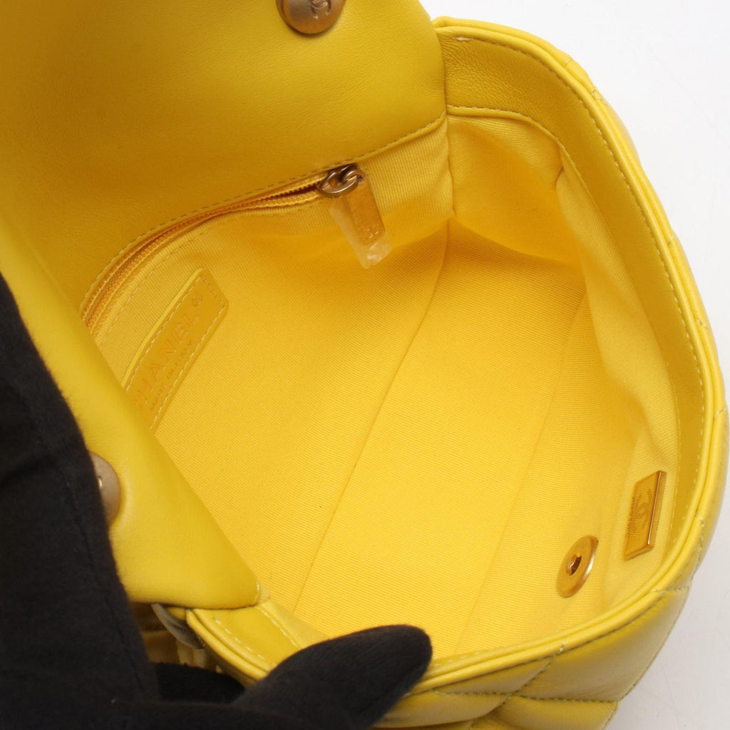 Chanel Shoulder Bag Mini Quilted Yellow Leather Small Flap Chain — view 3