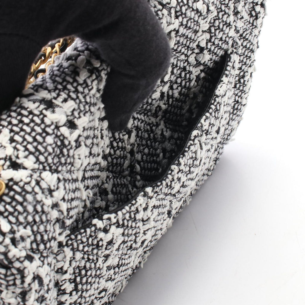 Chanel Shoulder Bag Quilted Faux Pearl White Black Fabric Leather Small Flap — view 8