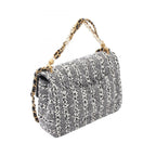 Chanel Shoulder Bag Quilted Faux Pearl White Black Fabric Leather Small Flap — view 2