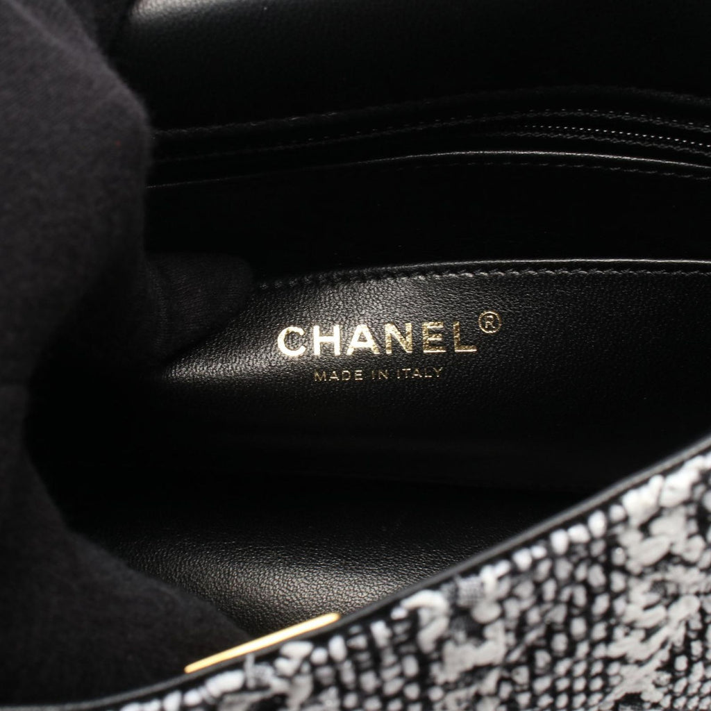 Chanel Shoulder Bag Quilted Faux Pearl White Black Fabric Leather Small Flap — view 4