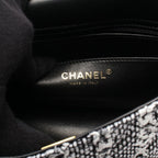 Chanel Shoulder Bag Quilted Faux Pearl White Black Fabric Leather Small Flap — view 4