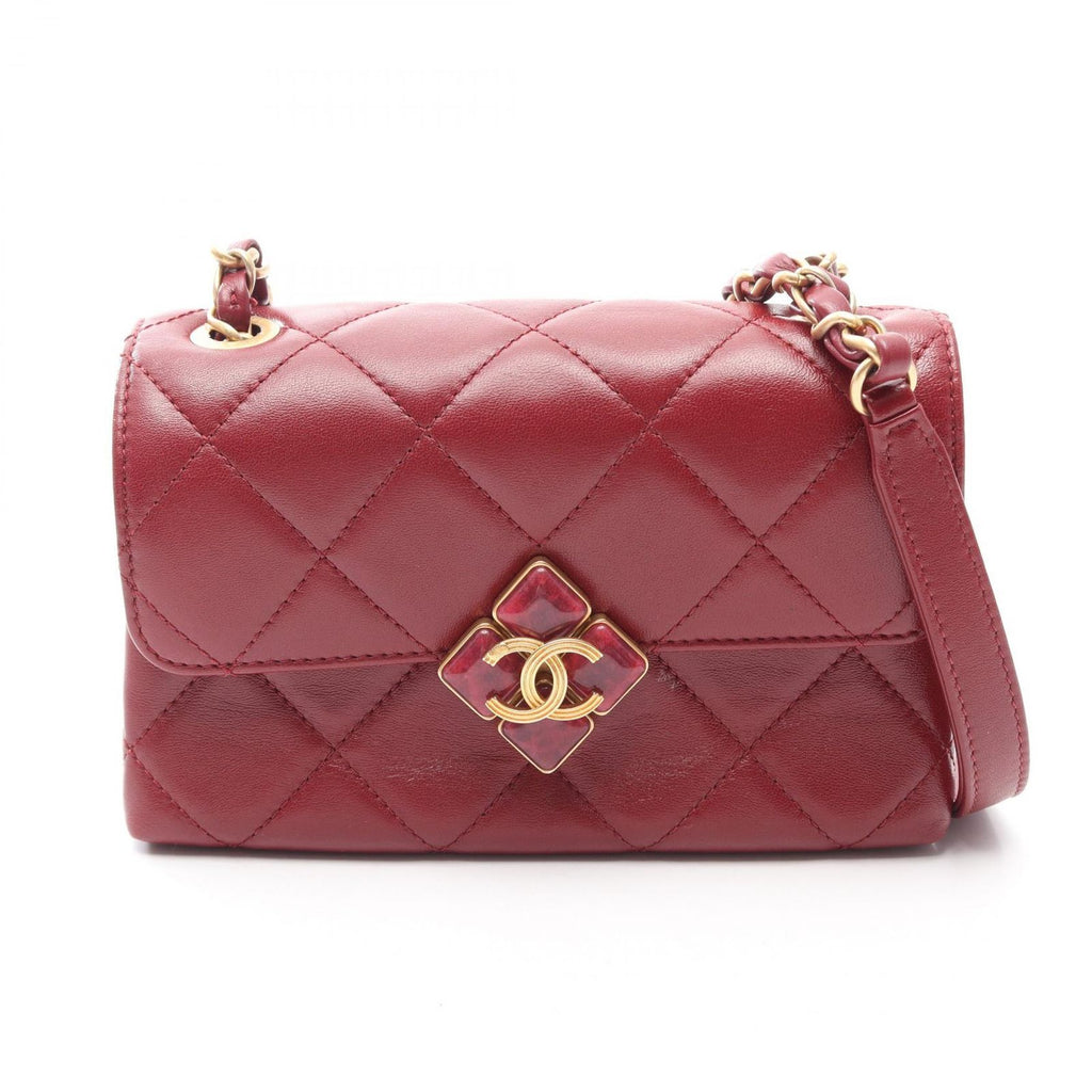 Chanel Shoulder Bag Quilted Small Wine Red Lambskin Chain