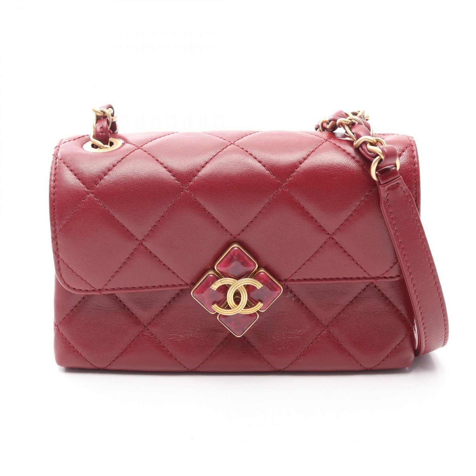 Chanel Shoulder Bag Quilted Small Wine Red Lambskin Chain