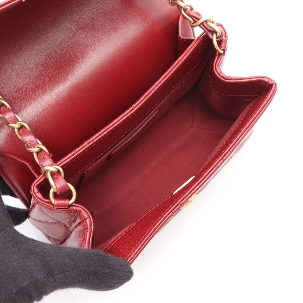Chanel Shoulder Bag Quilted Small Wine Red Lambskin Chain — view 3