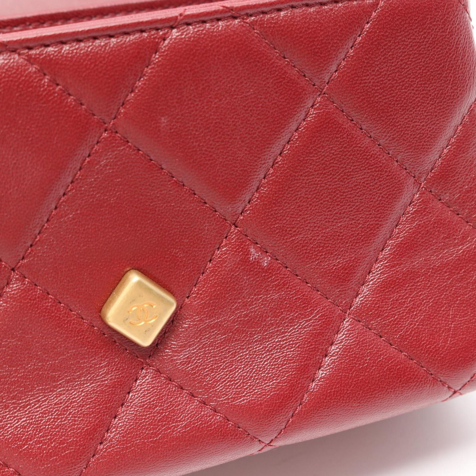 Chanel Shoulder Bag Quilted Small Wine Red Lambskin Chain — view 8