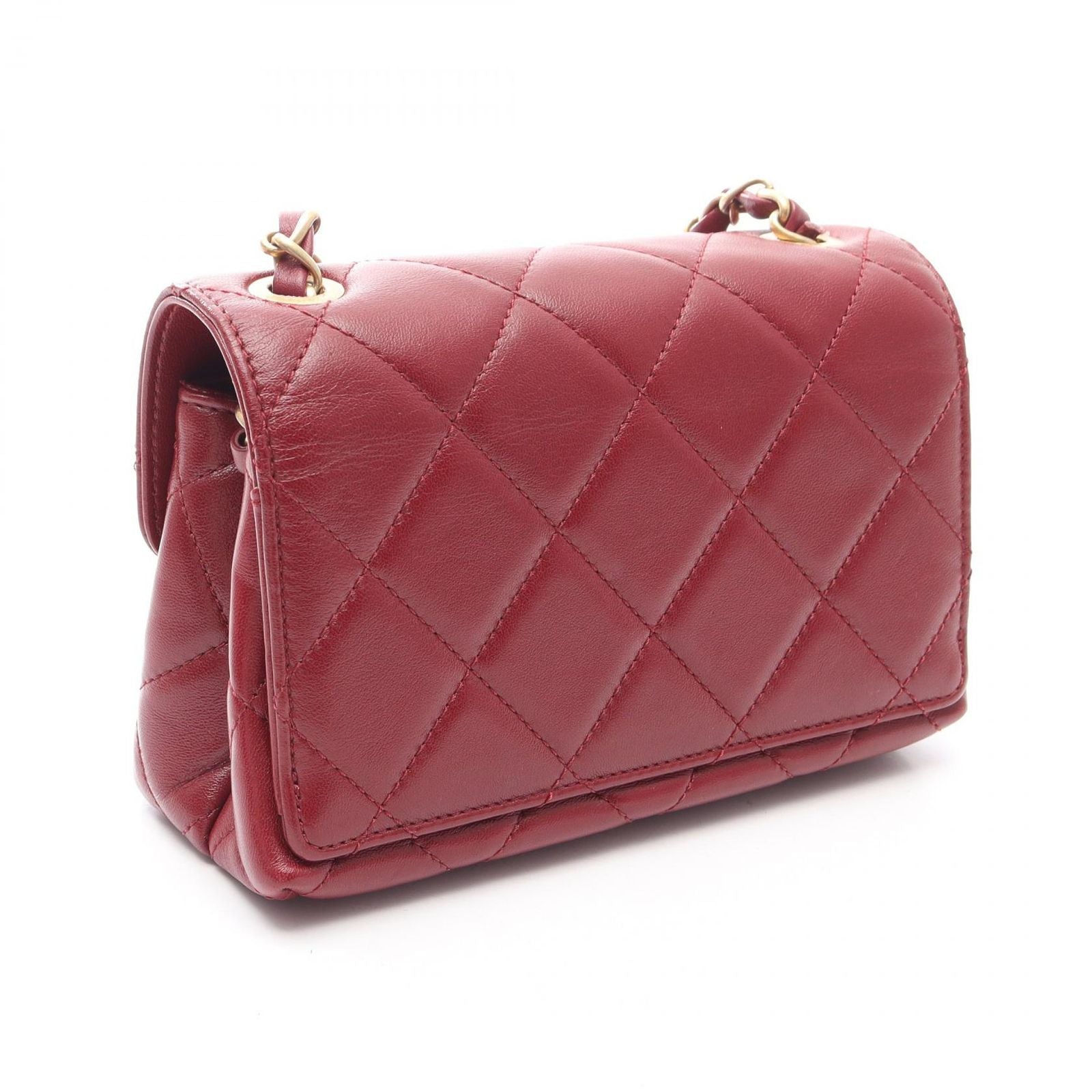 Chanel Shoulder Bag Quilted Small Wine Red Lambskin Chain — view 2