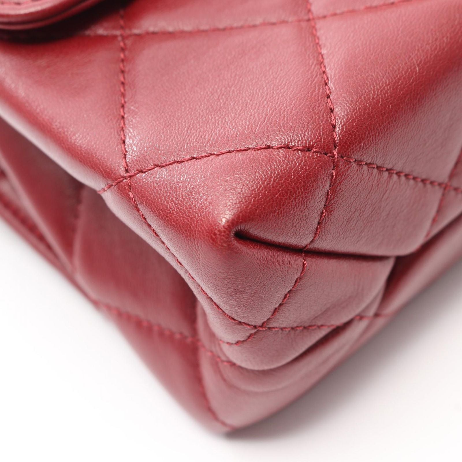 Chanel Shoulder Bag Quilted Small Wine Red Lambskin Chain — view 9