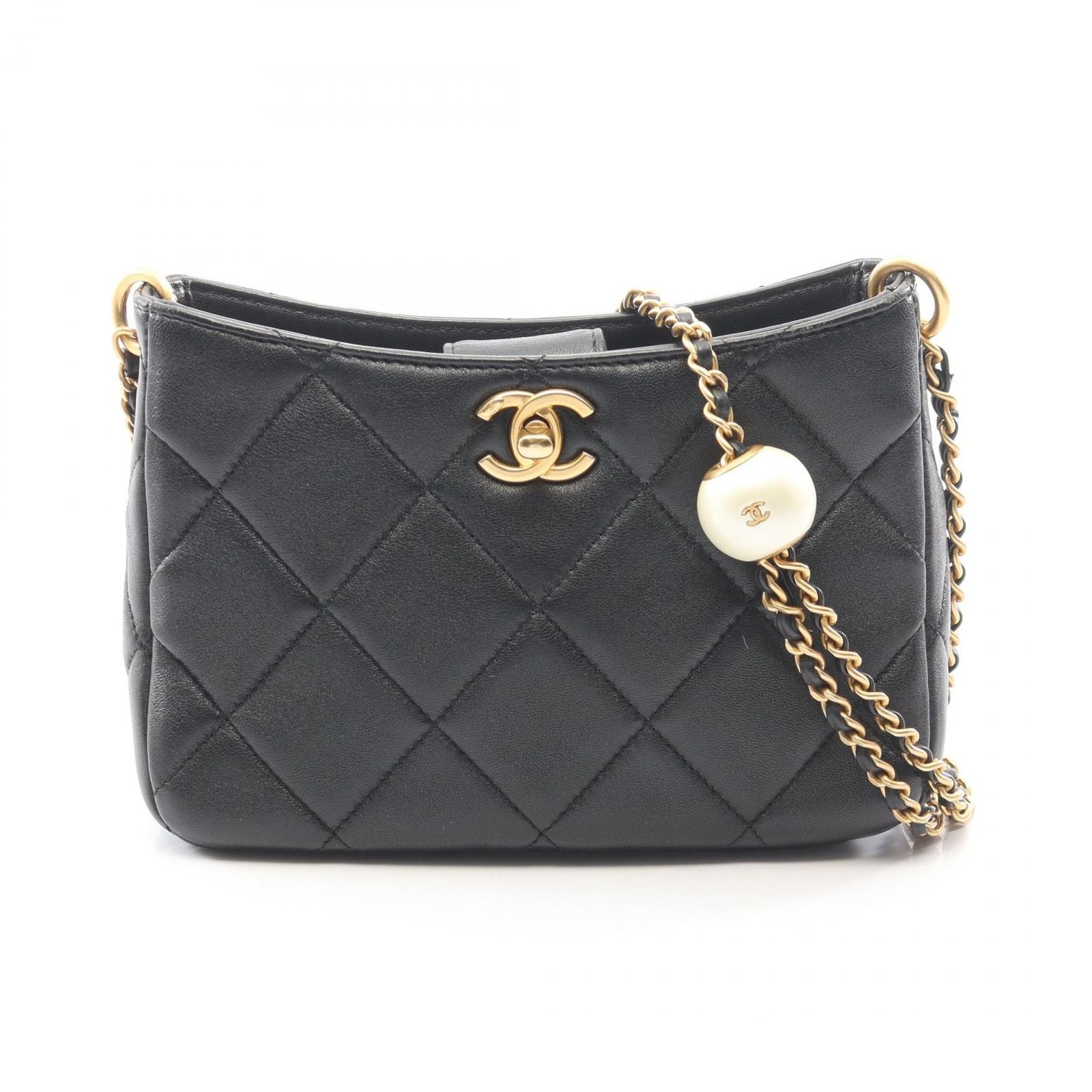 Chanel Shoulder Bag Quilted Hobo Black Lambskin
