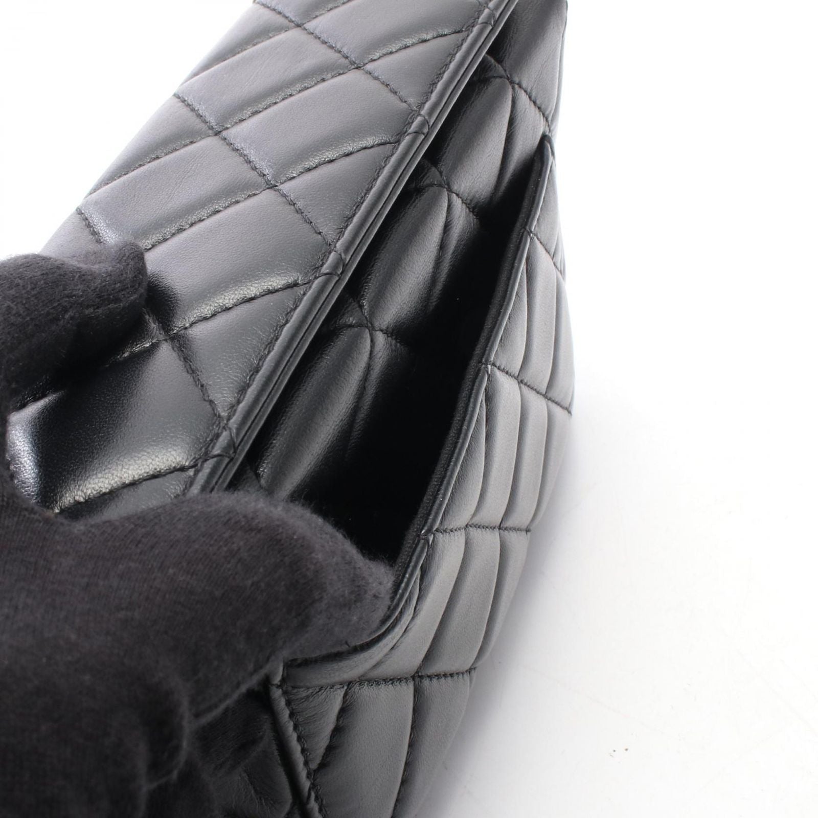 Chanel Shoulder Bag Quilted Box Chain Black Lambskin — view 6