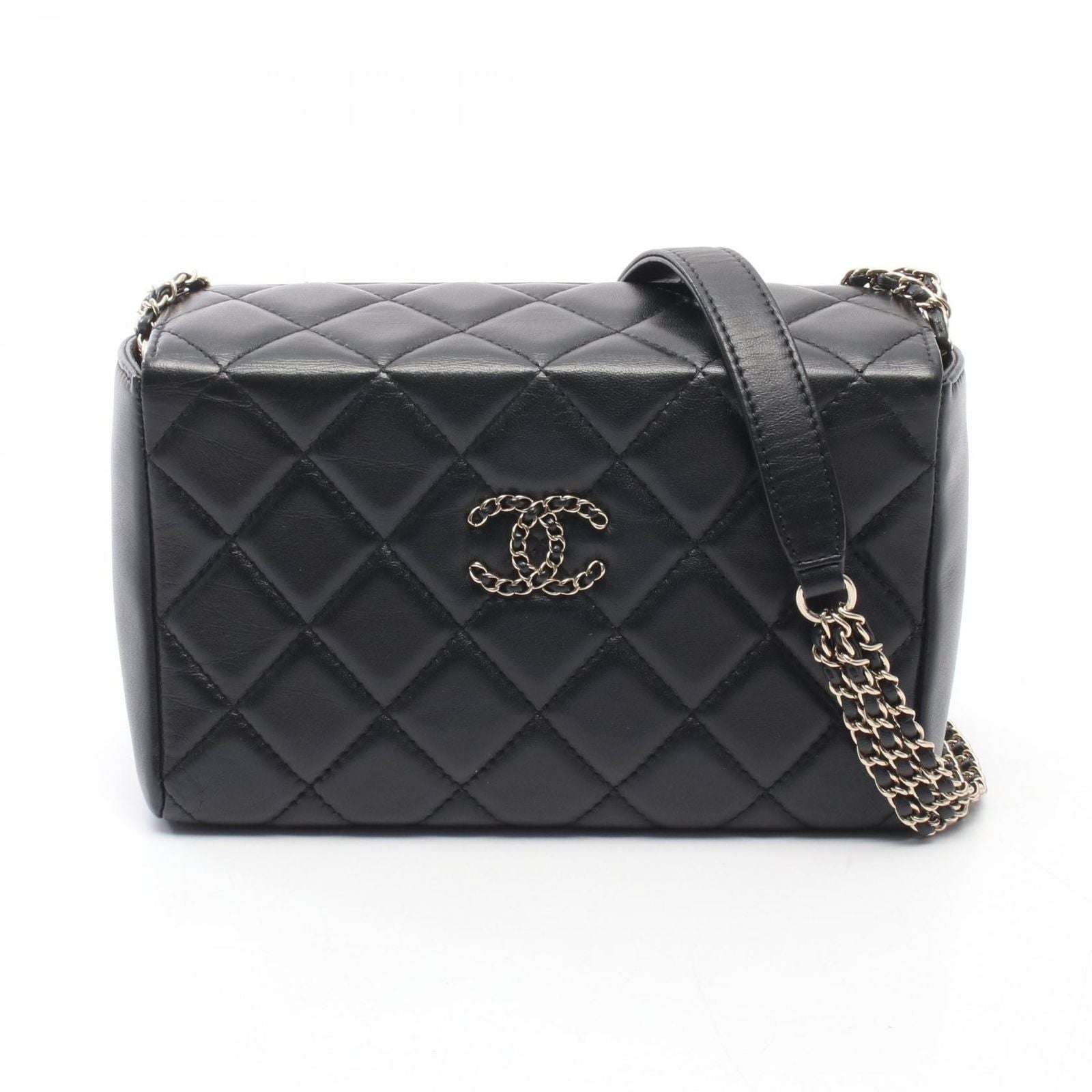Chanel Shoulder Bag Quilted Box Chain Black Lambskin