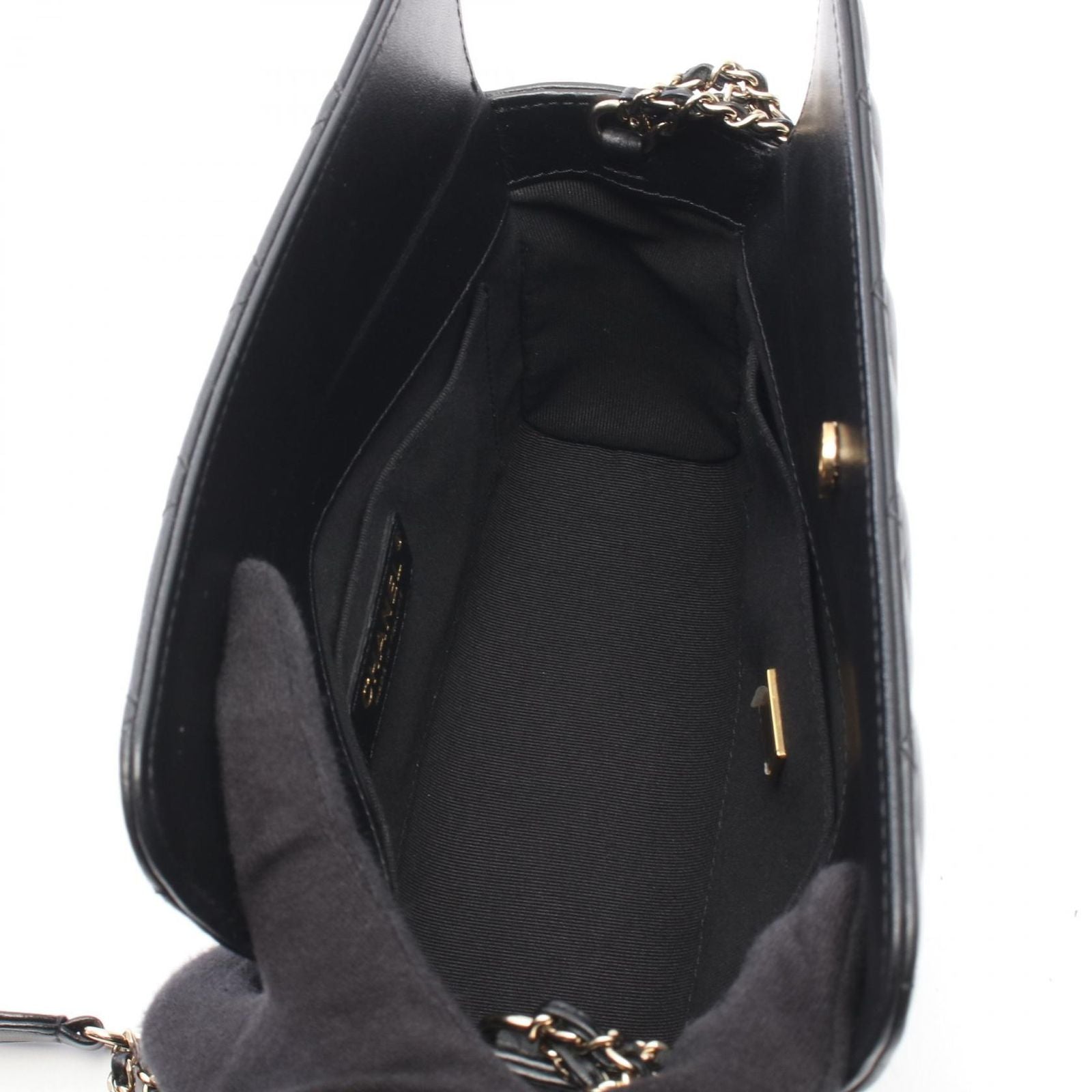 Chanel Shoulder Bag Quilted Box Chain Black Lambskin — view 3