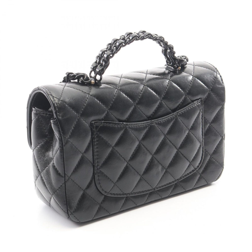 Chanel Shoulder Bag Quilted Top Handle Black 2-Way Lambskin Top Plastic Chain — view 2