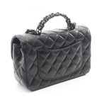 Chanel Shoulder Bag Quilted Top Handle Black 2-Way Lambskin Top Plastic Chain — view 2