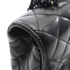 Chanel Shoulder Bag Quilted Top Handle Black 2-Way Lambskin Top Plastic Chain — view 9