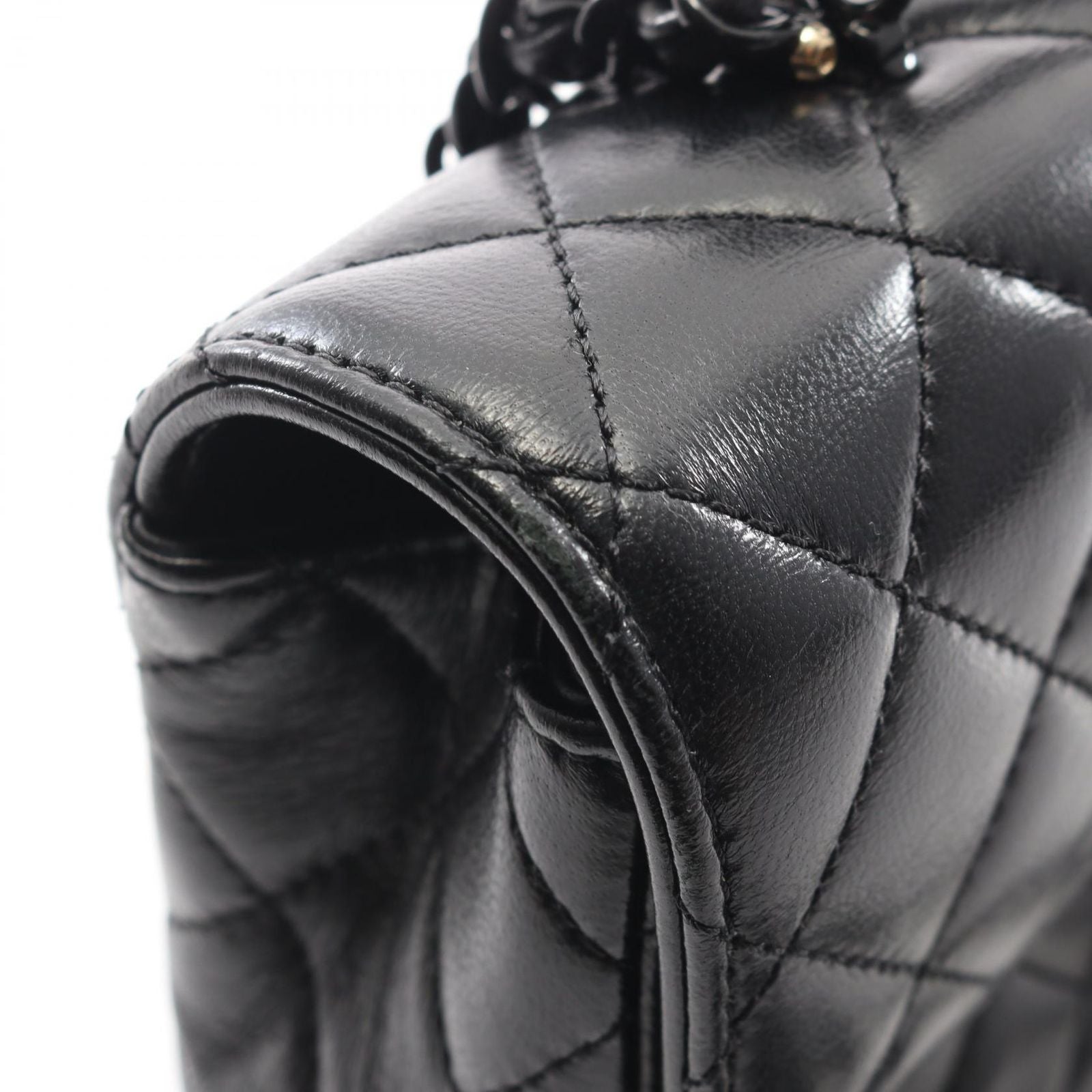 Chanel Shoulder Bag Quilted Top Handle Black 2-Way Lambskin Top Plastic Chain — view 9
