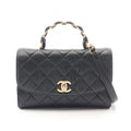 Chanel Shoulder Bag Quilted Top Handle Black Leather Top Small Flap