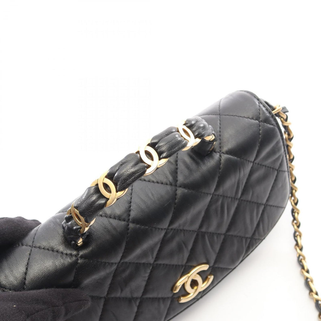 Chanel Shoulder Bag Quilted Top Handle Black Leather Top Small Flap — view 9
