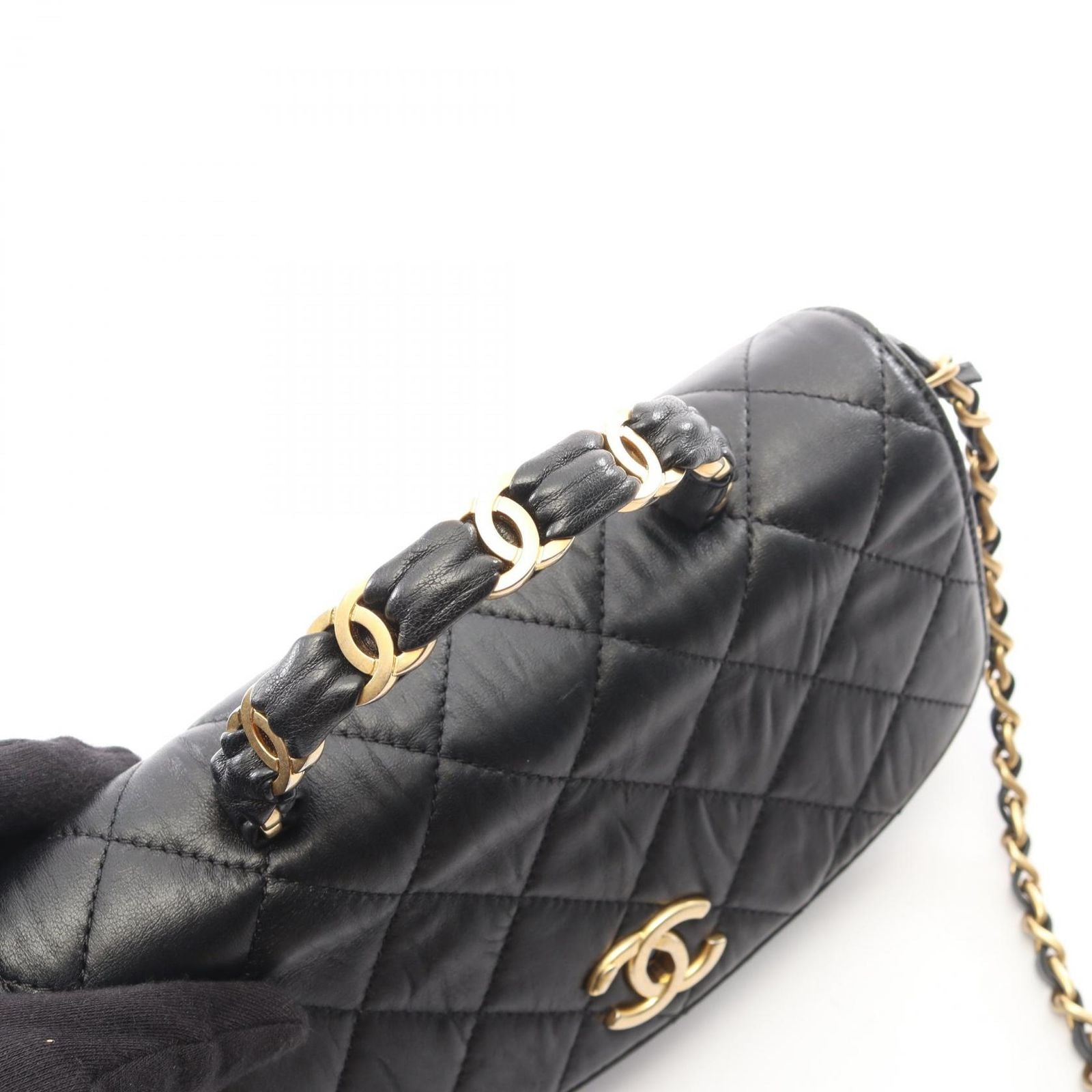 Chanel Shoulder Bag Quilted Top Handle Black Leather Top Small Flap — view 9