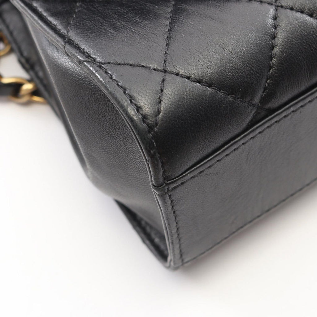 Chanel Shoulder Bag Quilted Top Handle Black Leather Top Small Flap — view 7