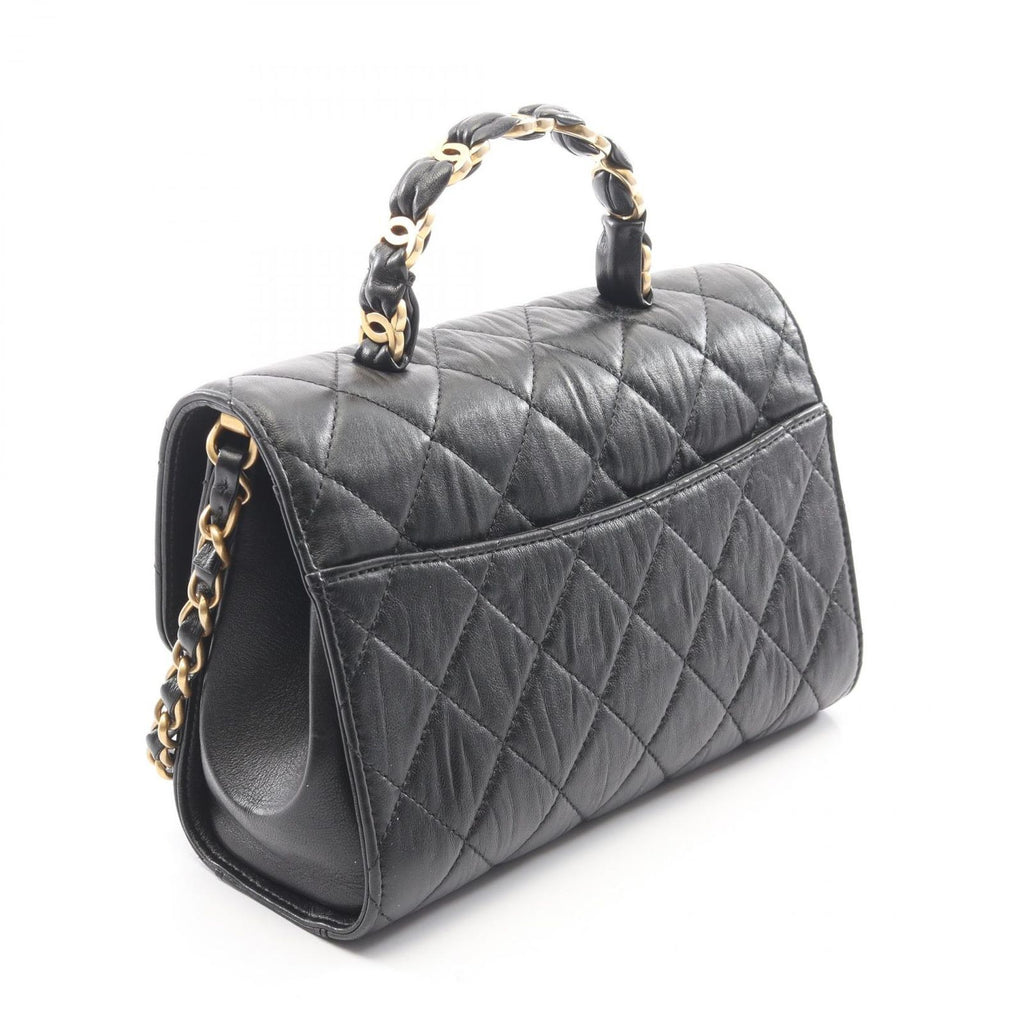 Chanel Shoulder Bag Quilted Top Handle Black Leather Top Small Flap — view 2