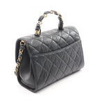 Chanel Shoulder Bag Quilted Top Handle Black Leather Top Small Flap — view 2