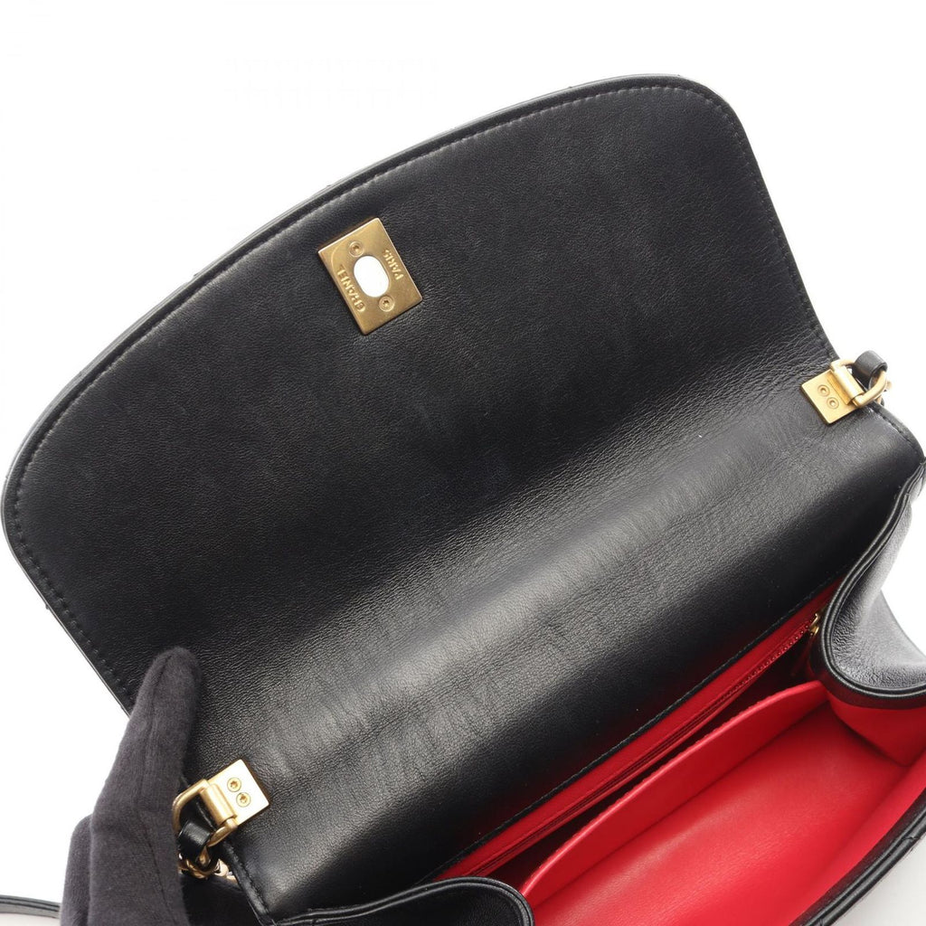 Chanel Shoulder Bag Quilted Top Handle Black Leather Top Small Flap — view 6