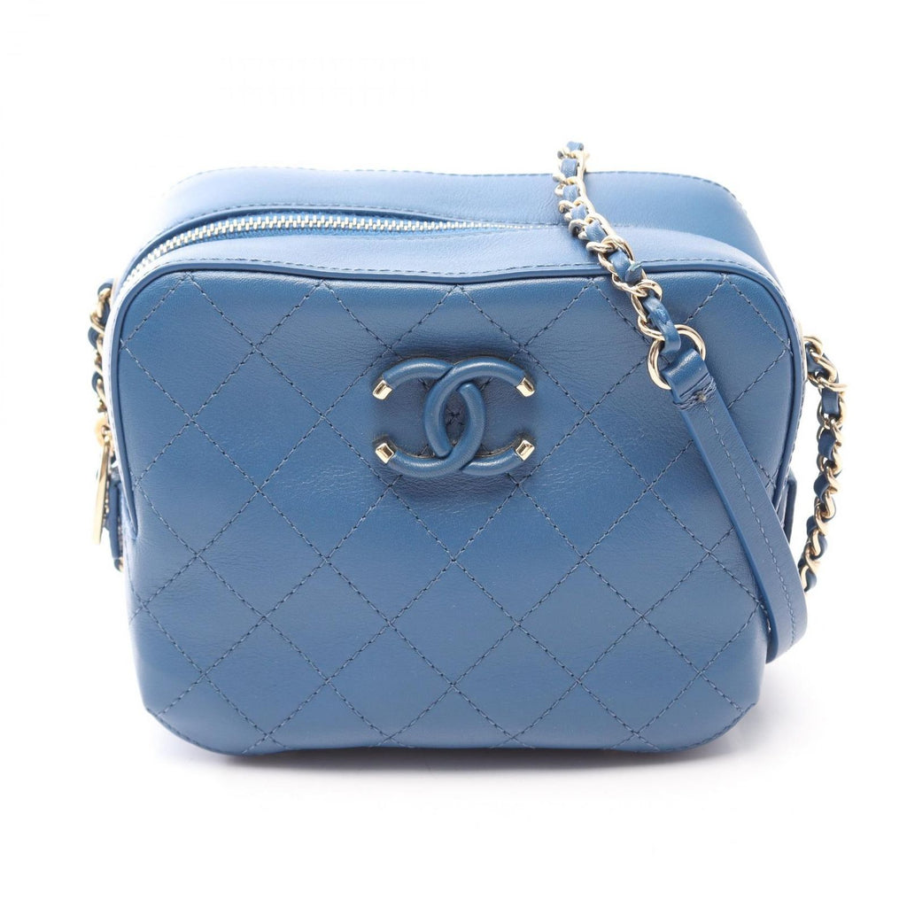 Chanel Shoulder Bag Quilted Small Blue Leather