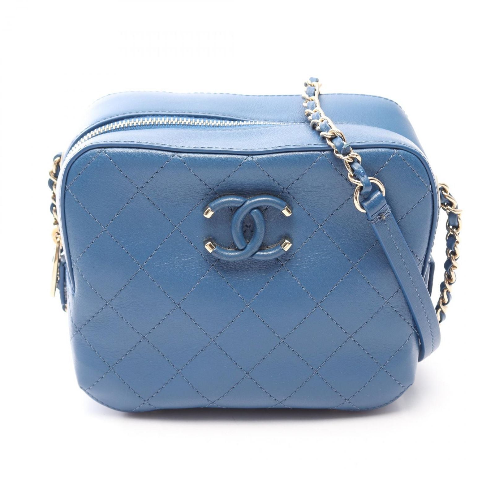 Chanel Shoulder Bag Quilted Small Blue Leather