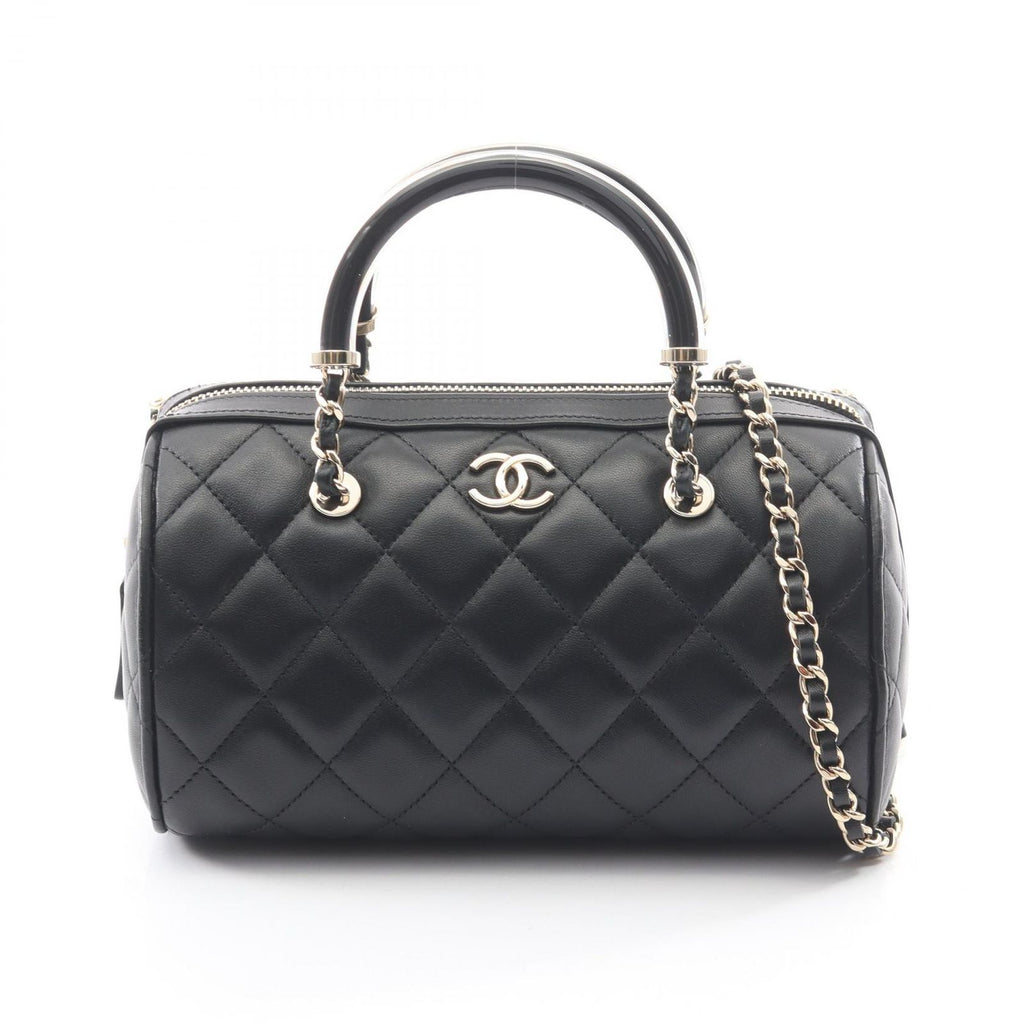 Chanel Quilted 2-Way Black Lambskin Mini Boston