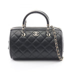 Chanel Quilted 2-Way Black Lambskin Mini Boston