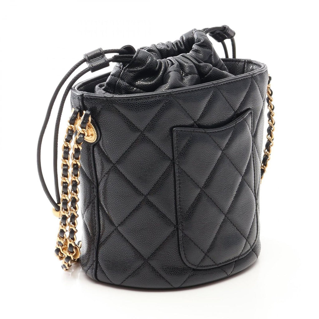 Chanel Shoulder Bag Quilted Drawstring Black Caviar Leather — view 2