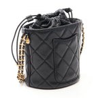 Chanel Shoulder Bag Quilted Drawstring Black Caviar Leather — view 2