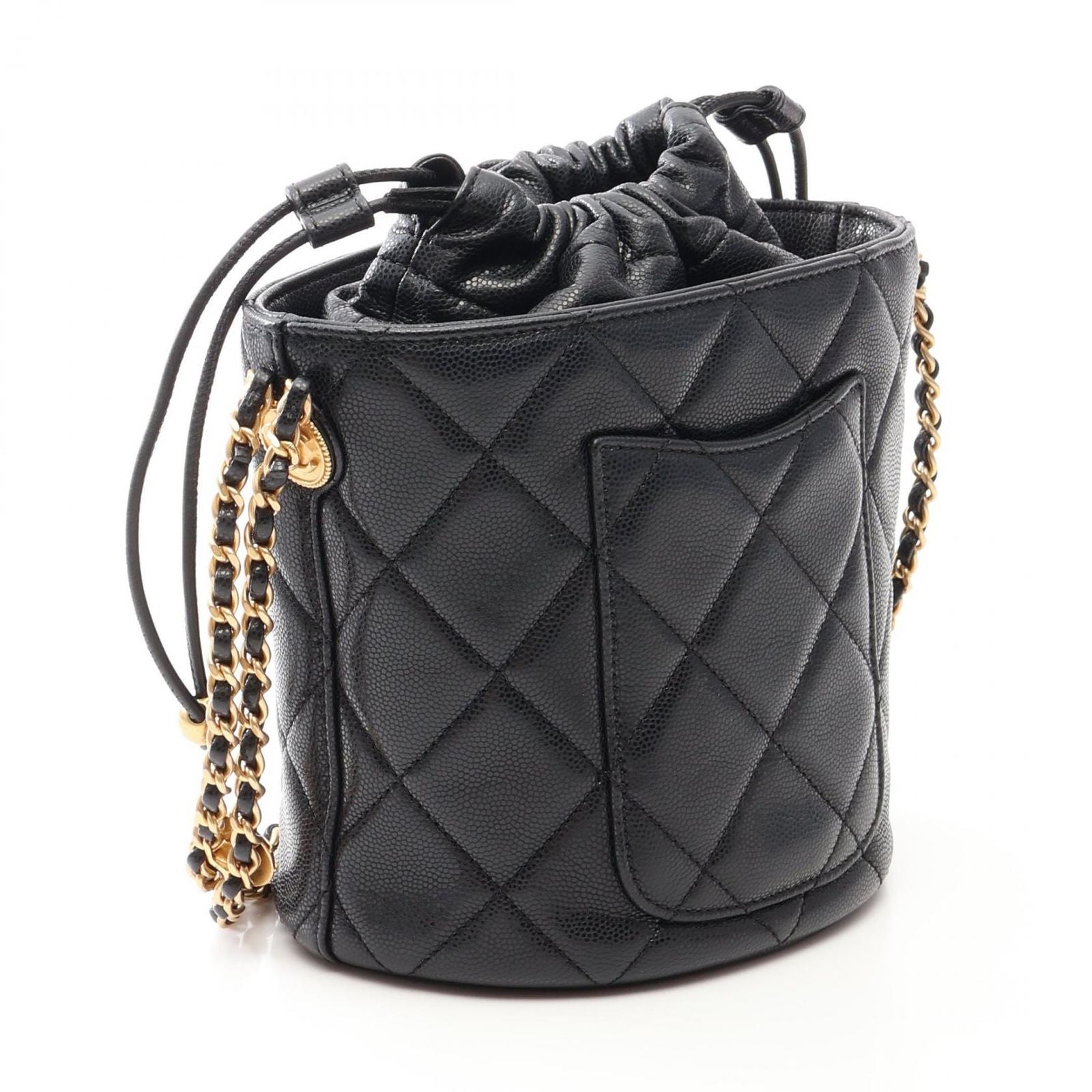 Chanel Shoulder Bag Quilted Drawstring Black Caviar Leather — view 2