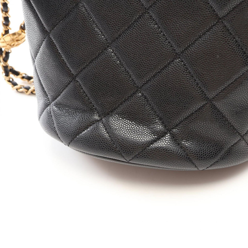 Chanel Shoulder Bag Quilted Drawstring Black Caviar Leather — view 8